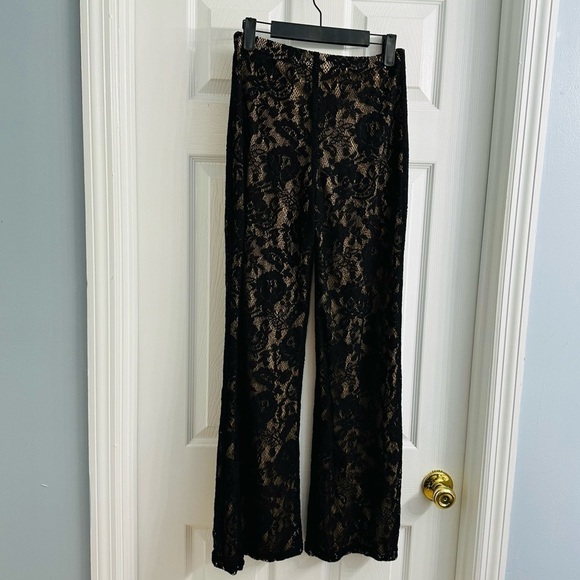 Vintage Pants Y2K Lace Black Floral Gothic Whimsigoth Wide Leg Size Small - Picture 4 of 6